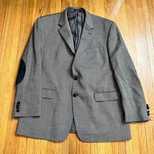 Lauren Ralph Lauren Blazer Men 44R Elbow Patch Wool Suit Jacket Gray Herringbone